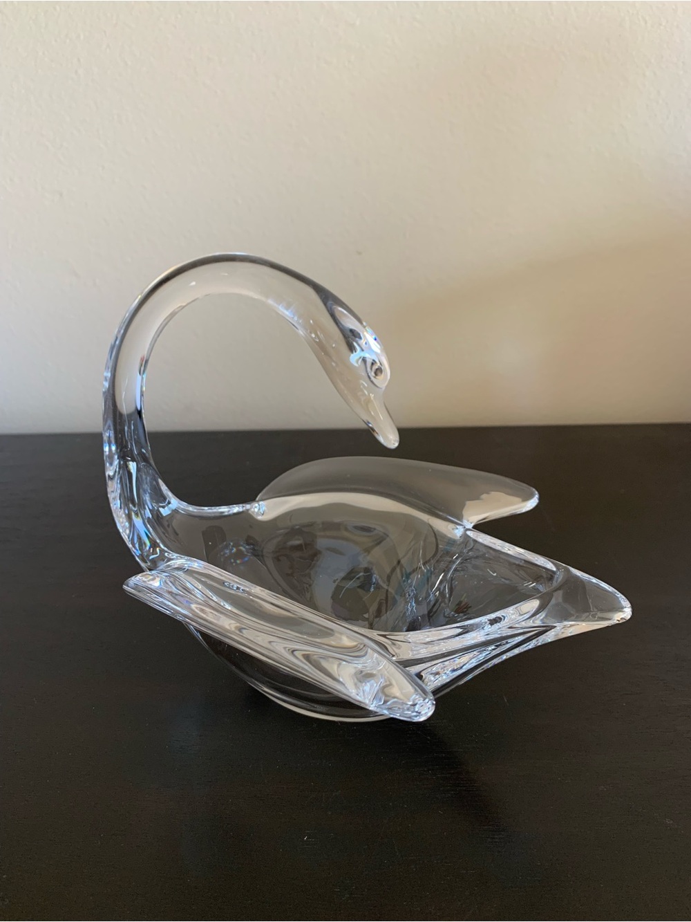 Clear Crystal Glass Swan Decorative Bowl Cofrac Art Verrier Made in France